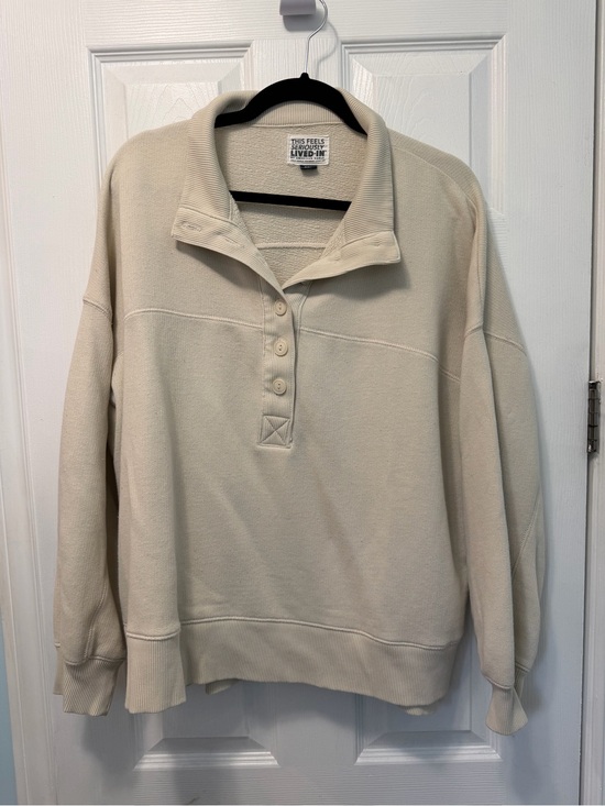 aerie Sweaters - aerie Cream Button-Up Collar Pullover Sweatshirt